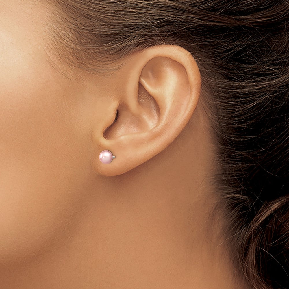 Sterling Silver Rhodium-plated 5-6mm Purple Round Freshwater Cultured Pearl Post Earring