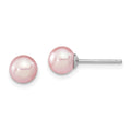 Sterling Silver Rhodium-plated 6-7mm Purple Round Freshwater Cultured Pearl Post Earring