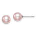 Sterling Silver Rhodium-plated 7-8mm Purple Round Freshwater Cultured Pearl Post Earring