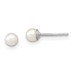 Sterling Silver Rhodium-plated 3-4mm White Round Freshwater Cultured Pearl Post Earrings