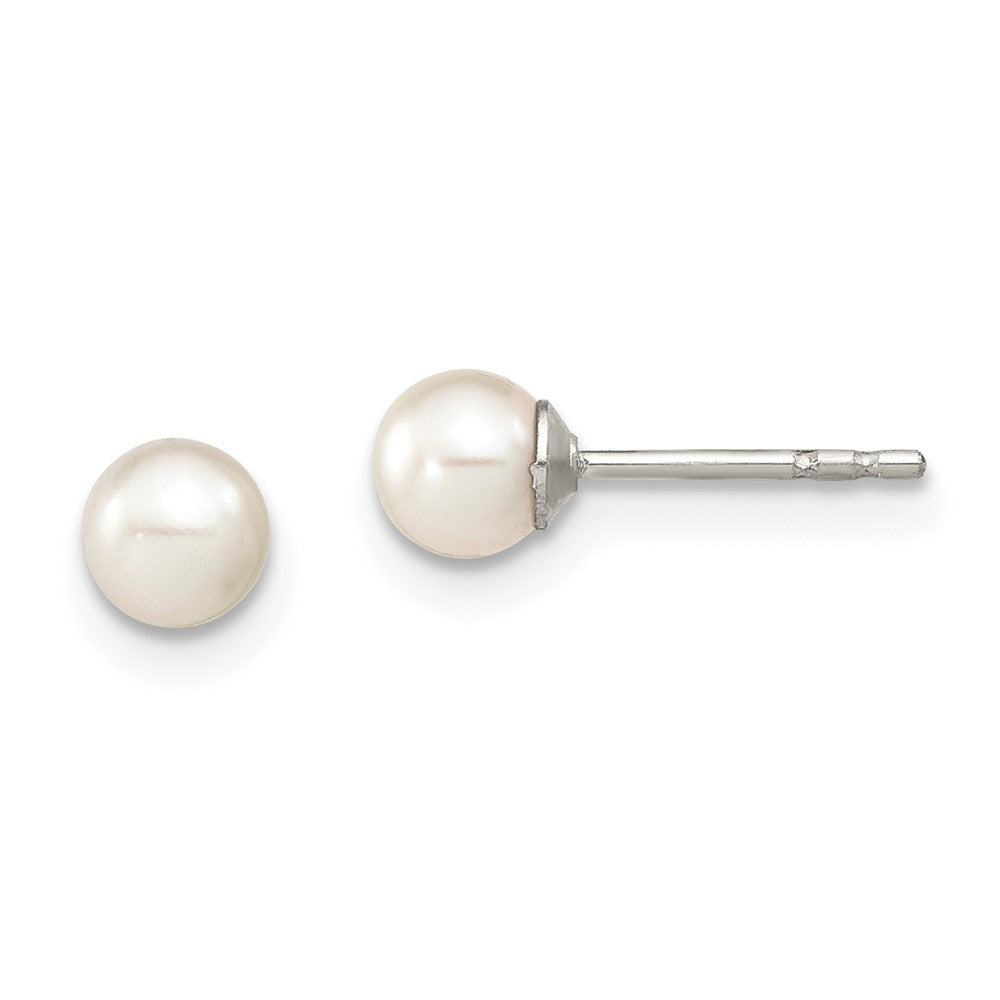 Sterling Silver Rhodium-plated 4-5mm White Round Freshwater Cultured Pearl Post Earrings