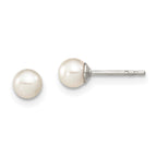 Sterling Silver Rhodium-plated 4-5mm White Round Freshwater Cultured Pearl Post Earrings