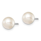 Sterling Silver Rhodium-plated 7-8mm White Round Freshwater Cultured Pearl Post Earrings