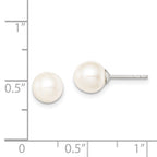 Sterling Silver Rhodium-plated 7-8mm White Round Freshwater Cultured Pearl Post Earrings