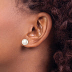 Sterling Silver Rhodium-plated 9-10mm White Round Freshwater Cultured Pearl Post Earring