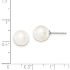Sterling Silver Rhodium-plated 9-10mm White Round Freshwater Cultured Pearl Post Earring