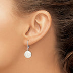 Sterling Silver Rhodium-plated 12-13mm White Coin Freshwater Cultured Pearl Leverback Dangle Earrings