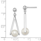 Sterling Silver Rhodium-plated 8-9mm White Semi-Round Freshwater Cultured Pearl Triangle Post Dangle Earrings