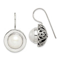 Sterling Silver Polished & Antiqued Fancy Filigree White 12-13mm Freshwater Cultured Mabe Pearl Dangle Earrings
