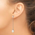Sterling Silver Rhodium-plated 7-8mm White Rice Freshwater Cultured Pearl Post Dangle Earrings
