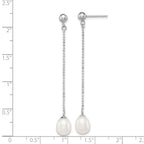Sterling Silver Rhodium-plated 7-8mm White Rice Freshwater Cultured Pearl Post Dangle Earrings