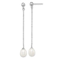 Sterling Silver Rhodium-plated 7-8mm White Rice Freshwater Cultured Pearl Post Dangle Earrings