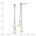 Sterling Silver Rhodium-plated 7-8mm White Rice Freshwater Cultured Pearl Post Dangle Earrings