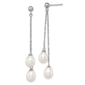 Sterling Silver Rhodium-plated 7-8mm White Rice Freshwater Cultured Pearl Post Dangle Earrings