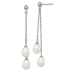 Sterling Silver Rhodium-plated 7-8mm White Rice Freshwater Cultured Pearl Post Dangle Earrings