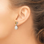 Sterling Silver Rhodium-plated 7-8mm White Teardrop Freshwater Cultured Pearl and .94CI Citrine Post Dangle Earrings