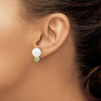 Sterling Silver Rhodium-plate 10-11mm FWC Button Pearl Peridot Earrings