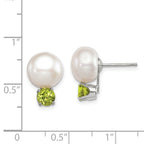 Sterling Silver Rhodium-plate 10-11mm FWC Button Pearl Peridot Earrings