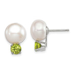 Sterling Silver Rhodium-plate 10-11mm FWC Button Pearl Peridot Earrings