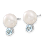 Sterling Silver Rhodium-pltd 10-11mm FWC Button Pearl Blue Topaz Earrings