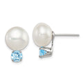Sterling Silver Rhodium-pltd 10-11mm FWC Button Pearl Blue Topaz Earrings