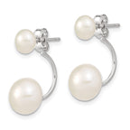 Sterling Silver Rhodium-plated 5-6mm and 8-9mm White Button Freshwater Cultured Pearl Front and Back Post Dangle Earrings