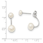 Sterling Silver Rhodium-plated 5-6mm and 8-9mm White Button Freshwater Cultured Pearl Front and Back Post Dangle Earrings