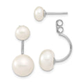Sterling Silver Rhodium-plated 5-6mm and 8-9mm White Button Freshwater Cultured Pearl Front and Back Post Dangle Earrings