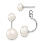 Sterling Silver Rhodium-plated 5-6mm and 8-9mm White Button Freshwater Cultured Pearl Front and Back Post Dangle Earrings