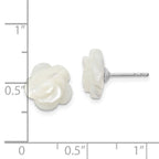 Sterling Silver Rhodium-plated 10mm White Mother of Pearl Flower Post Earrings