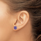 Sterling Silver Purple Enamel Winking Smiley Face Post Earrings
