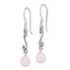 Sterling Silver Polished & Antiqued Rose Quartz Swirl Dangle Earrings