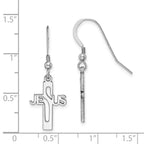 Sterling Silver Rhodium-plated Polished JESUS Cross Dangle Earrings