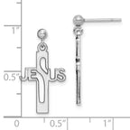 Sterling Silver Rhod-plated Polished JESUS Cross Post Dangle Earrings