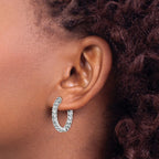 Sterling Shimmer Sterling Silver Rhodium-plated 30 Stone 2.5mm CZ In and Out Round Hinged Hoop Earrings