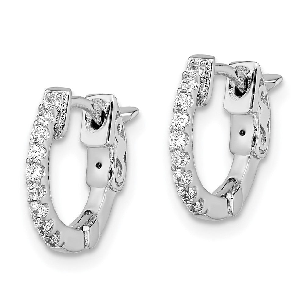 Sterling Shimmer Sterling Silver Rhodium-plated 18 Stone CZ Hinged Hoop Earrings