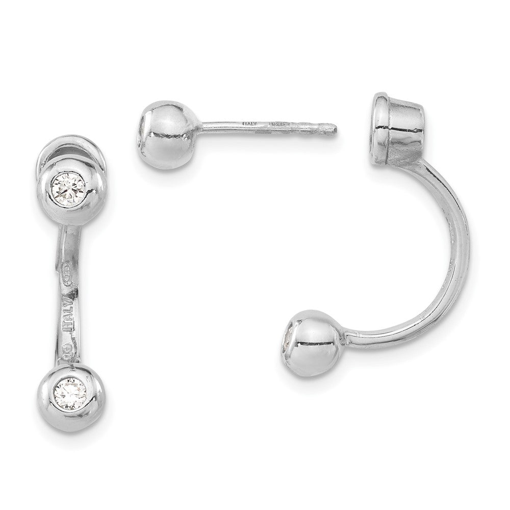Sterling Silver Rhodium-plated CZ Front & Back Post Dangle Earrings