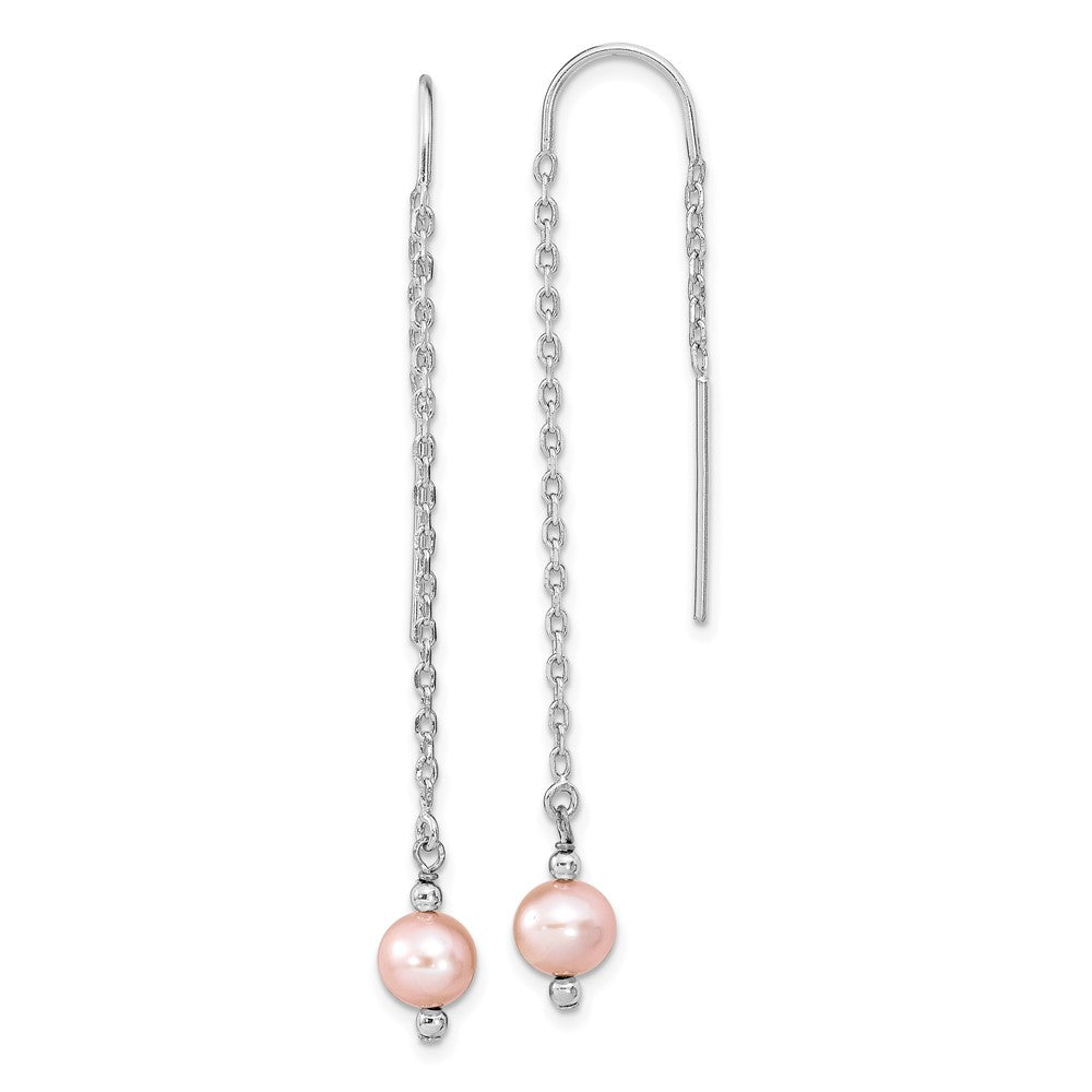 Sterling Silver Rhodium-plated 6-7mm Pink Semi-Round Freshwater Cultured Pearl Threader Earrings