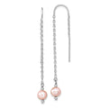 Sterling Silver Rhodium-plated 6-7mm Pink Semi-Round Freshwater Cultured Pearl Threader Earrings