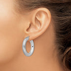 Sterling Silver Rhodium-plated Diamond-cut Polished/Satin 5mm Hoop Earrings