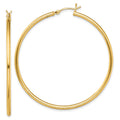 Sterling Silver Gold-Tone Polished 2x50mm Hoop Earrings