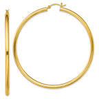 Sterling Silver Gold-Tone Polished 3x65mm Hoop Earrings