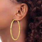 Sterling Silver Gold-Tone Polished 3x60mm Hoop Earrings