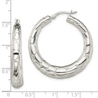 Sterling Silver Polished & Pebbled Round Hoop Earrings