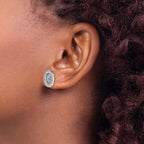 Sterling Silver Rhodium-plated Enamel Glitter Fabric w/CZ Oval Post Earring