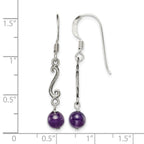 Sterling Silver Polished & Antiqued Amethyst Swirl Dangle Earrings