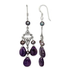 Sterling Silver Antiqued Floral Filigree Amethyst/FWC Pearl Dangle Earrings