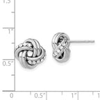 Sterling Silver Rhod. Crystal Textured Polished Love Knot Earrings