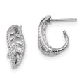 Sterling Silver Rhodium-plated CZ J-Hoop Leaf Post Earrings