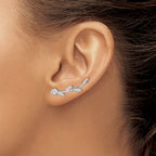 Sterling Silver Rhodium-plated Polished CZ Flower w/Stem Ear Climber Earrin